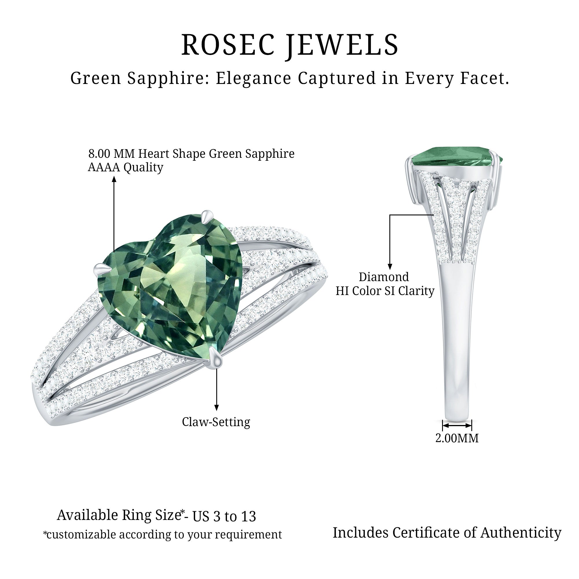 Heart Shape Created Green Sapphire and Diamond Engagement Ring