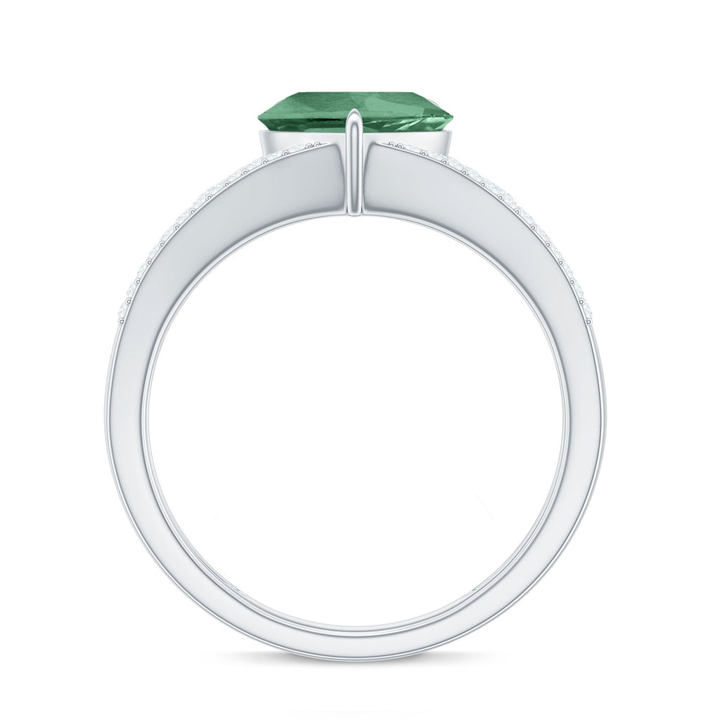 Heart Shape Created Green Sapphire and Diamond Engagement Ring