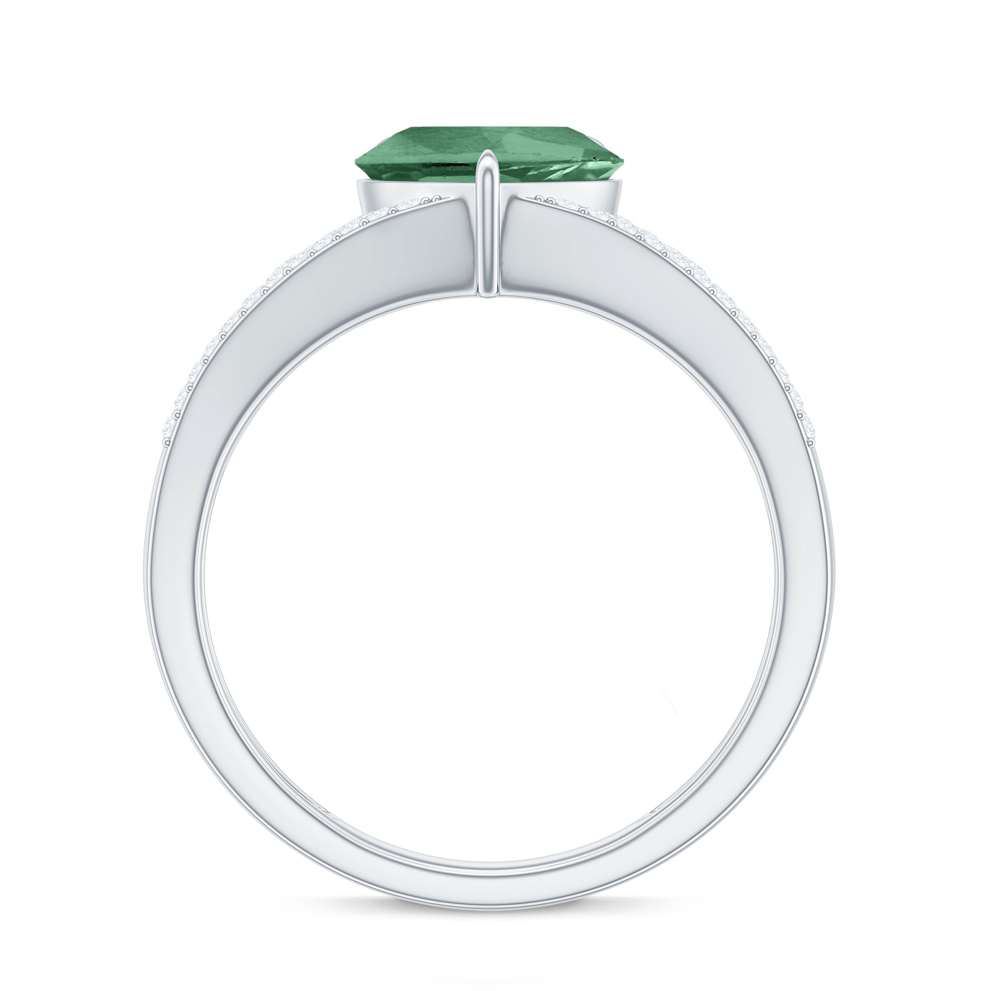 Heart Shape Created Green Sapphire and Diamond Engagement Ring