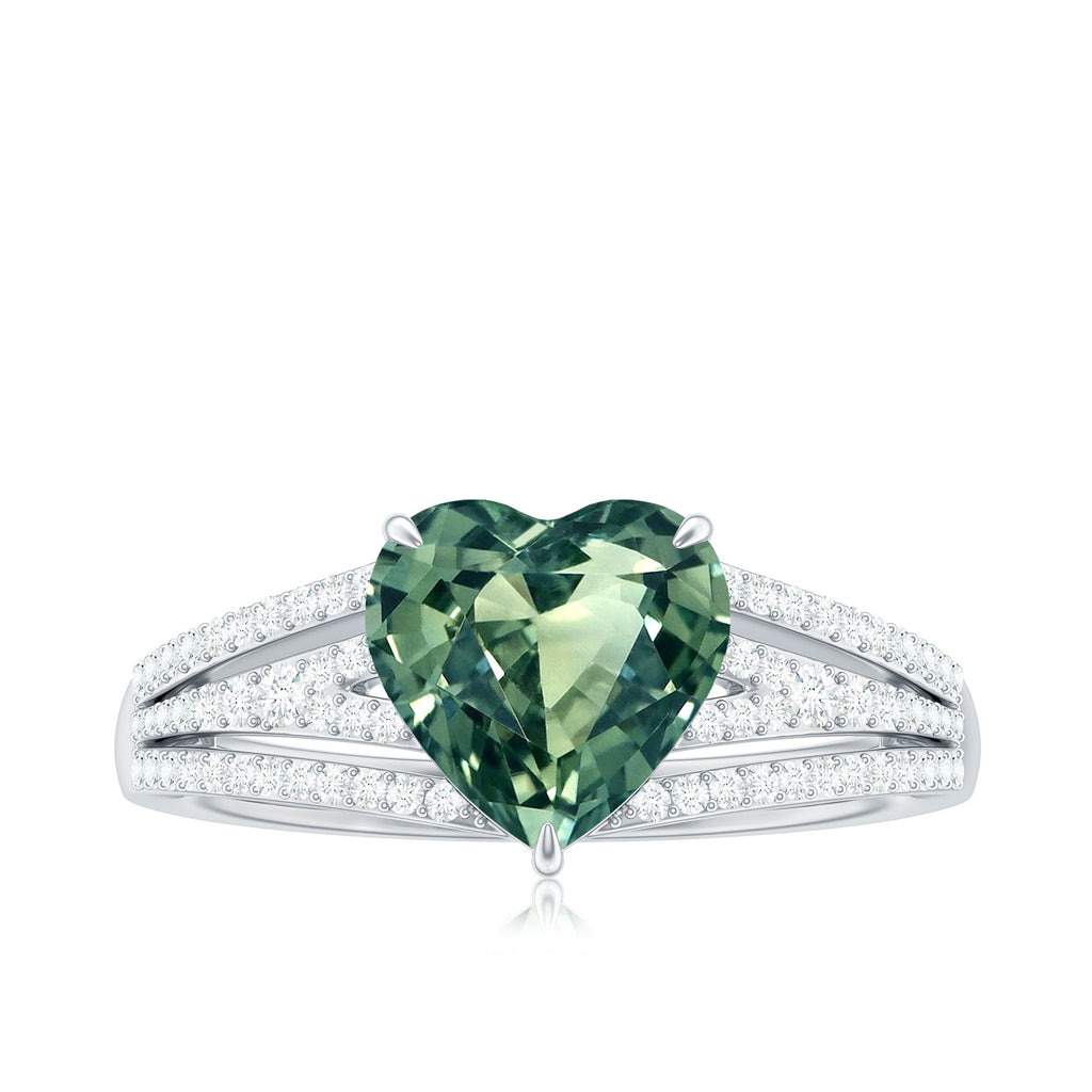 Heart Shape Created Green Sapphire and Diamond Engagement Ring