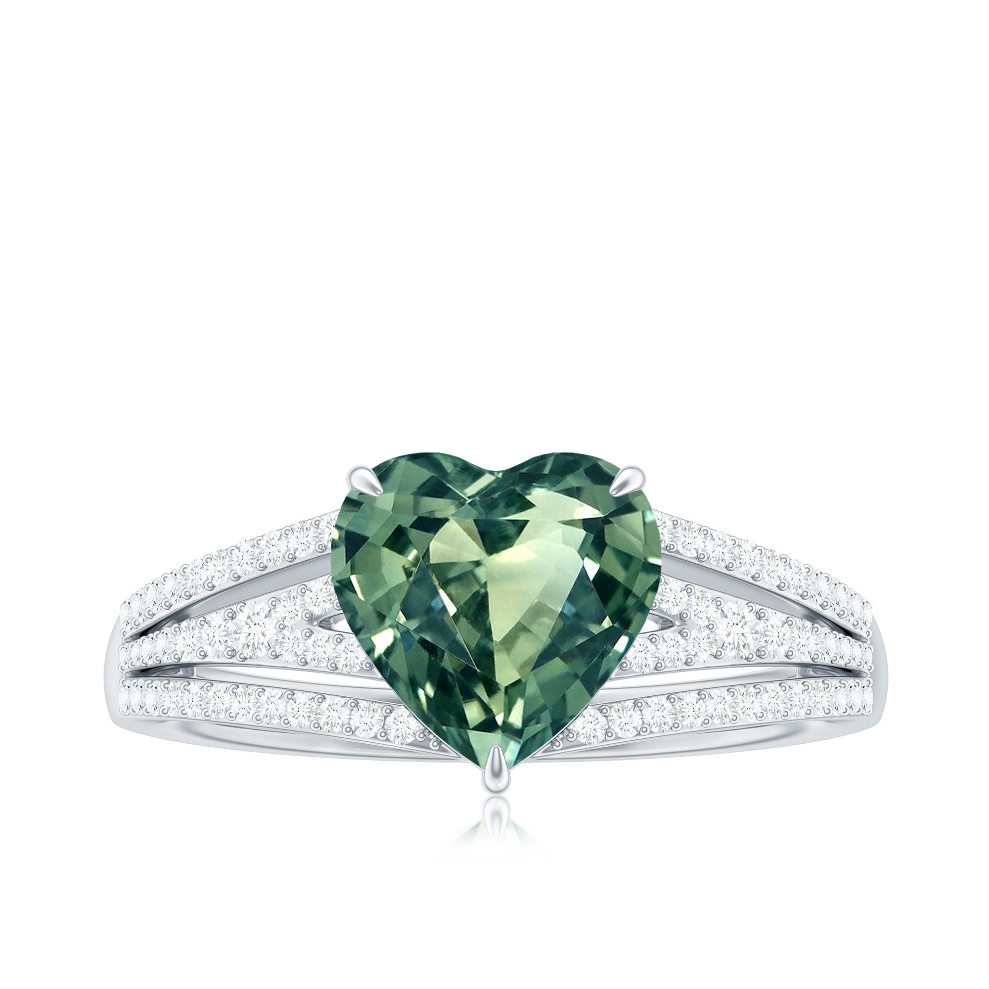 Heart Shape Created Green Sapphire and Diamond Engagement Ring