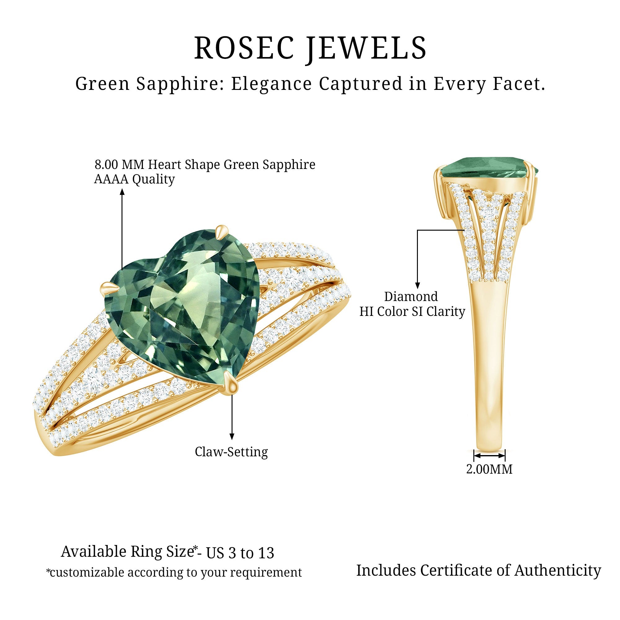 Heart Shape Created Green Sapphire and Diamond Engagement Ring