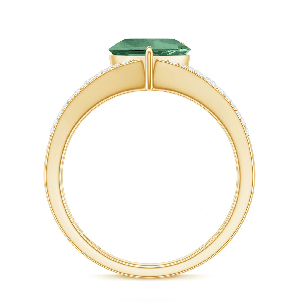 Heart Shape Created Green Sapphire and Diamond Engagement Ring