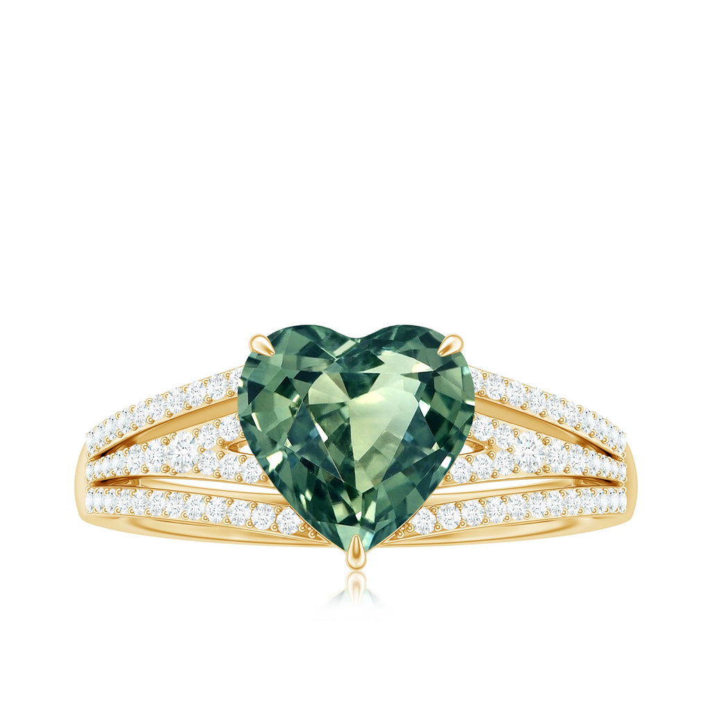 Heart Shape Created Green Sapphire and Diamond Engagement Ring