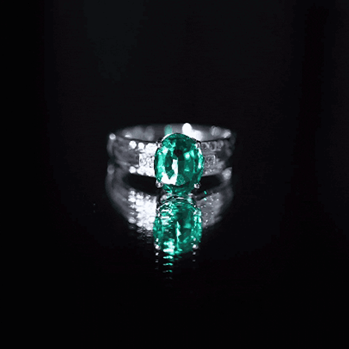 Solitaire Lab Grown Emerald Oval Engagement Ring with Diamond
