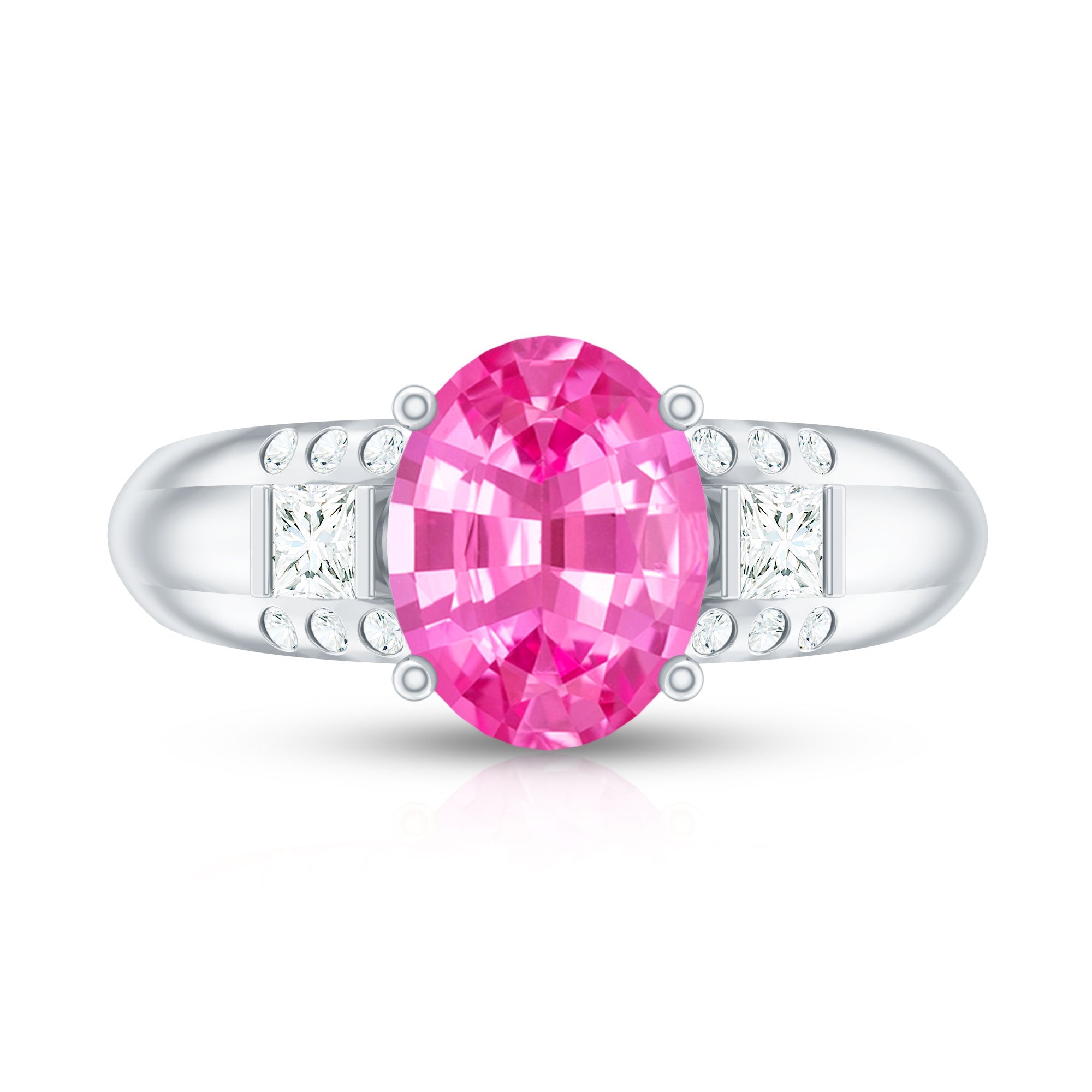Lab Grown Pink Sapphire Oval Solitaire Engagement Ring with Diamond
