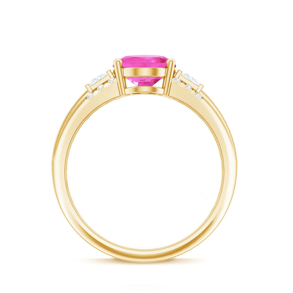 Lab Grown Pink Sapphire Oval Solitaire Engagement Ring with Diamond