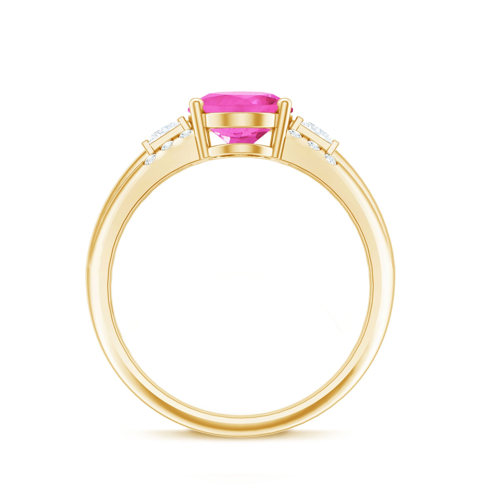 Lab Grown Pink Sapphire Oval Solitaire Engagement Ring with Diamond