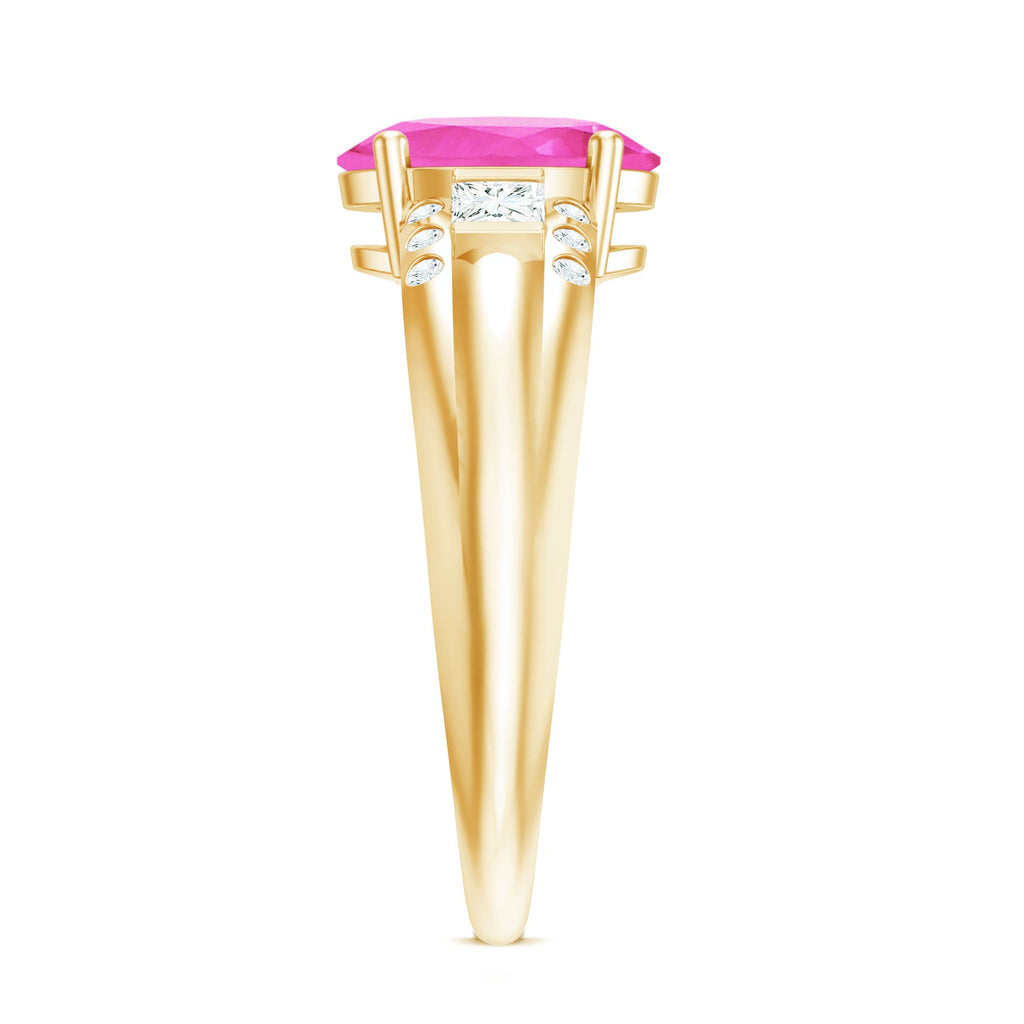 Lab Grown Pink Sapphire Oval Solitaire Engagement Ring with Diamond