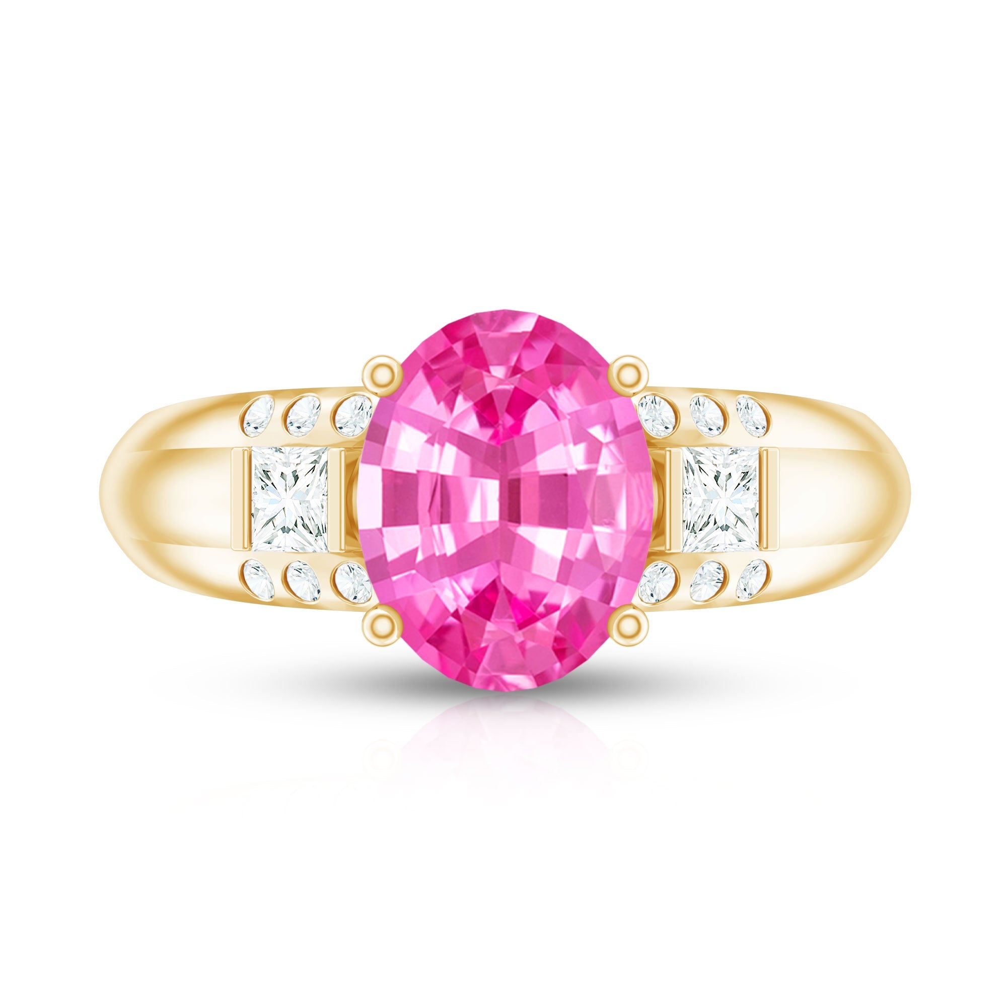 Lab Grown Pink Sapphire Oval Solitaire Engagement Ring with Diamond
