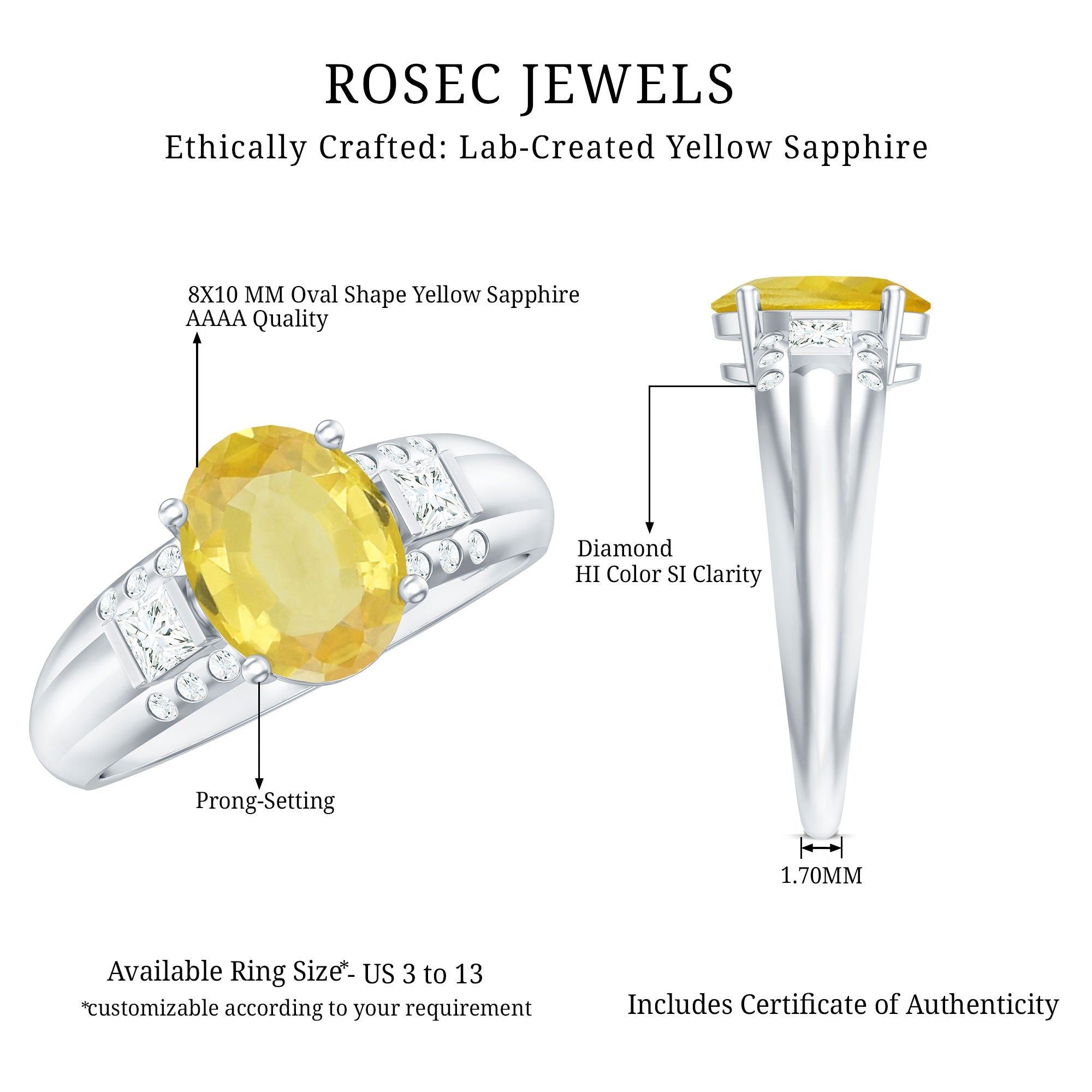 Oval Created Yellow Sapphire Solitaire Engagement Ring with Diamond