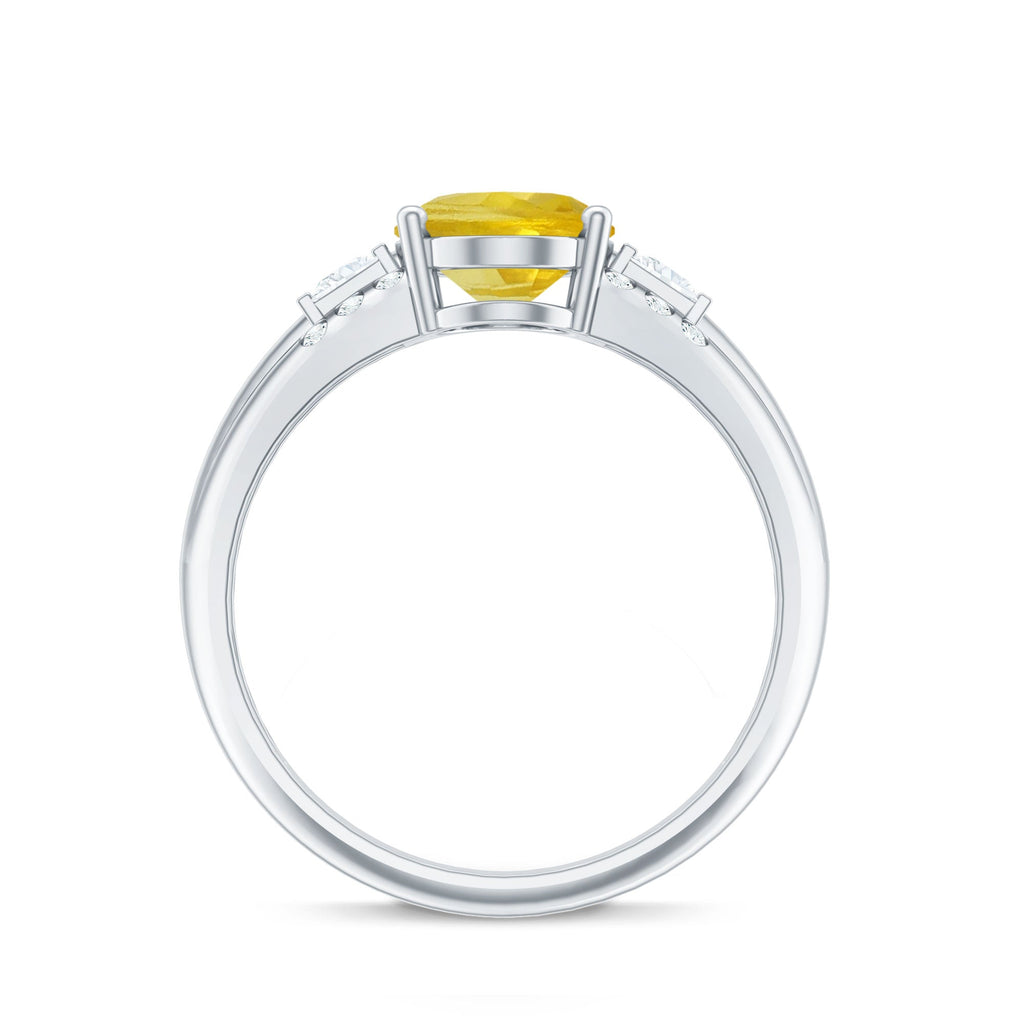 Oval Created Yellow Sapphire Solitaire Engagement Ring with Diamond