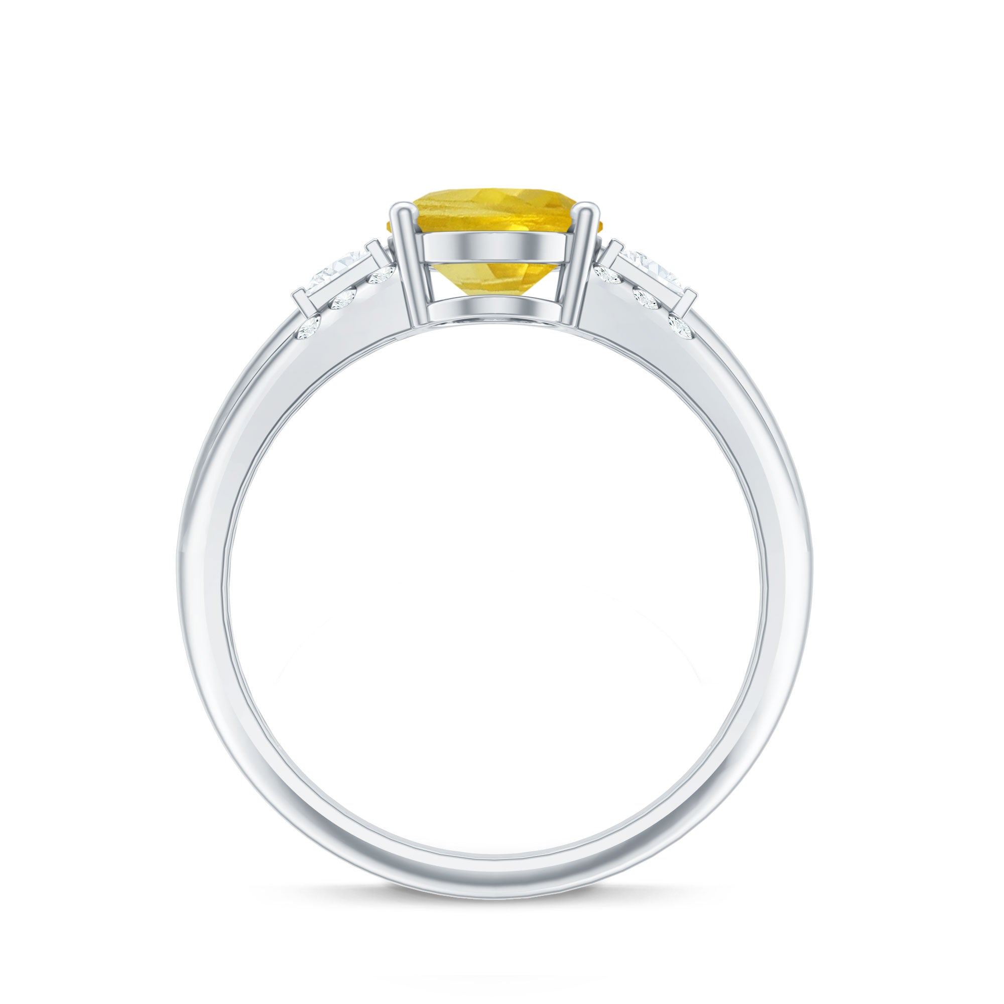 Oval Created Yellow Sapphire Solitaire Engagement Ring with Diamond