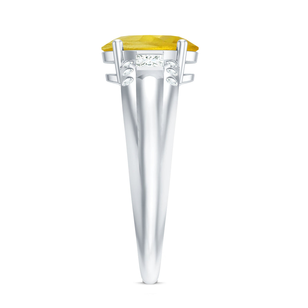 Oval Created Yellow Sapphire Solitaire Engagement Ring with Diamond