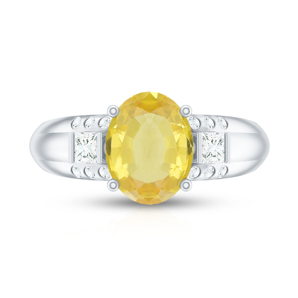 Oval Created Yellow Sapphire Solitaire Engagement Ring with Diamond