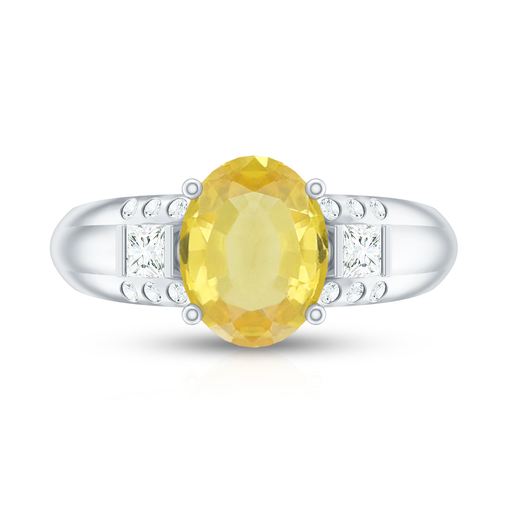 Oval Created Yellow Sapphire Solitaire Engagement Ring with Diamond