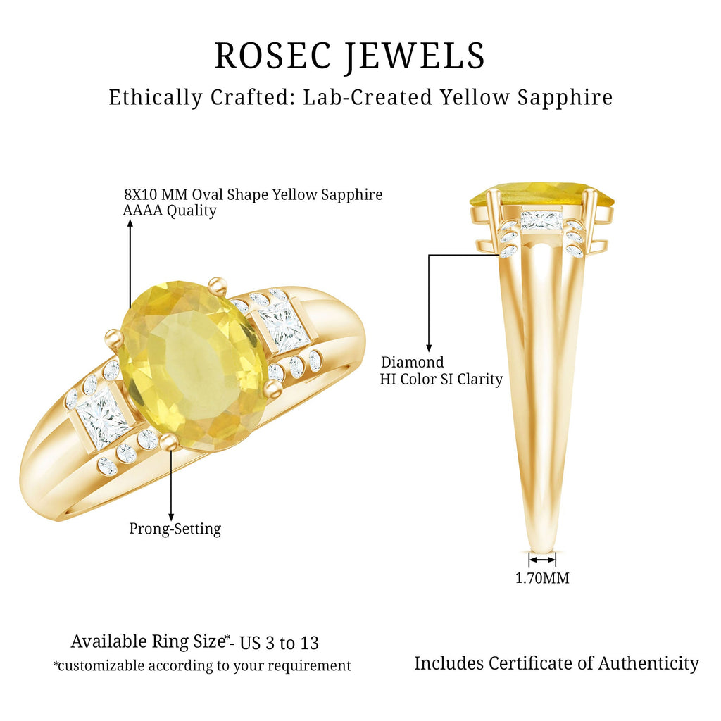 Oval Created Yellow Sapphire Solitaire Engagement Ring with Diamond