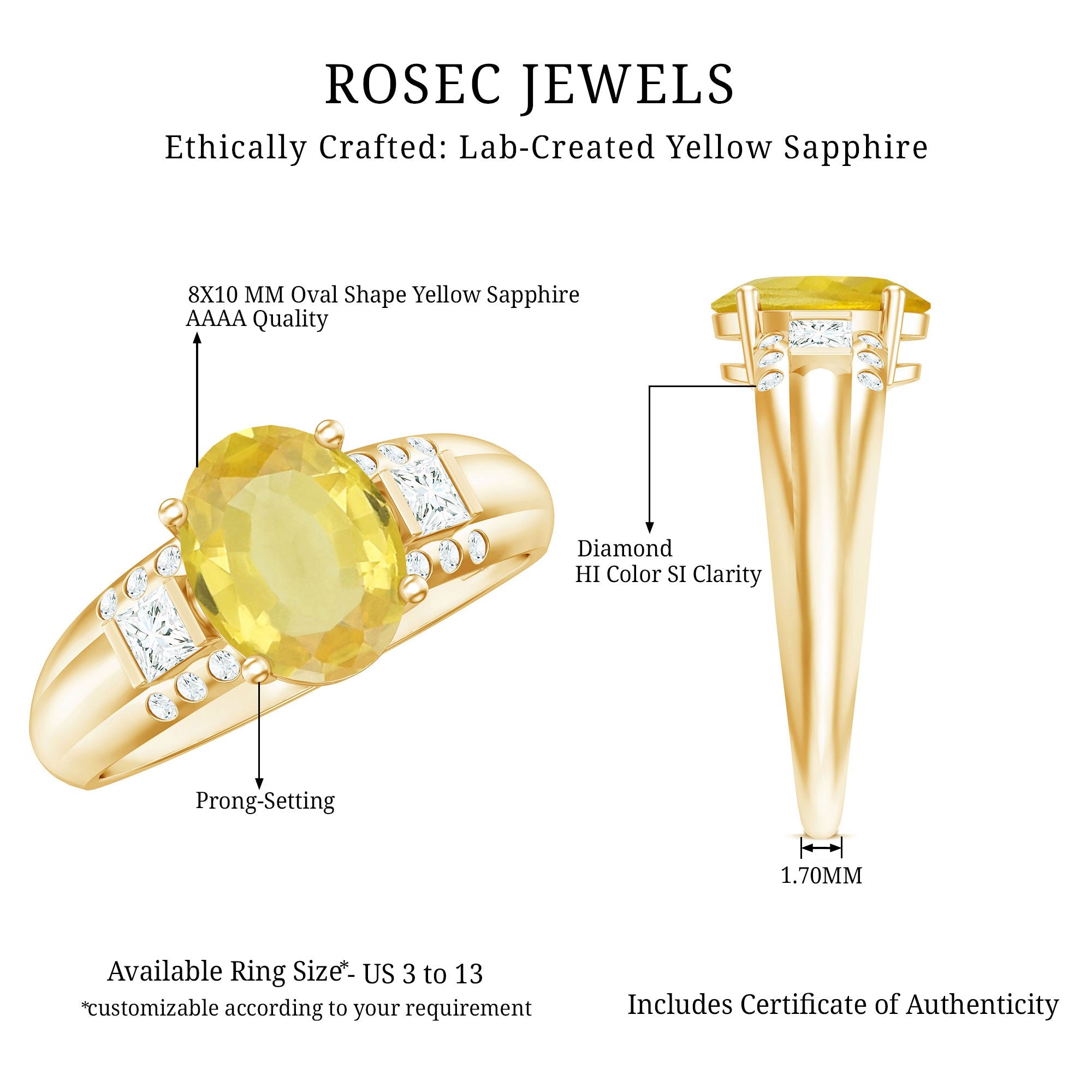 Oval Created Yellow Sapphire Solitaire Engagement Ring with Diamond