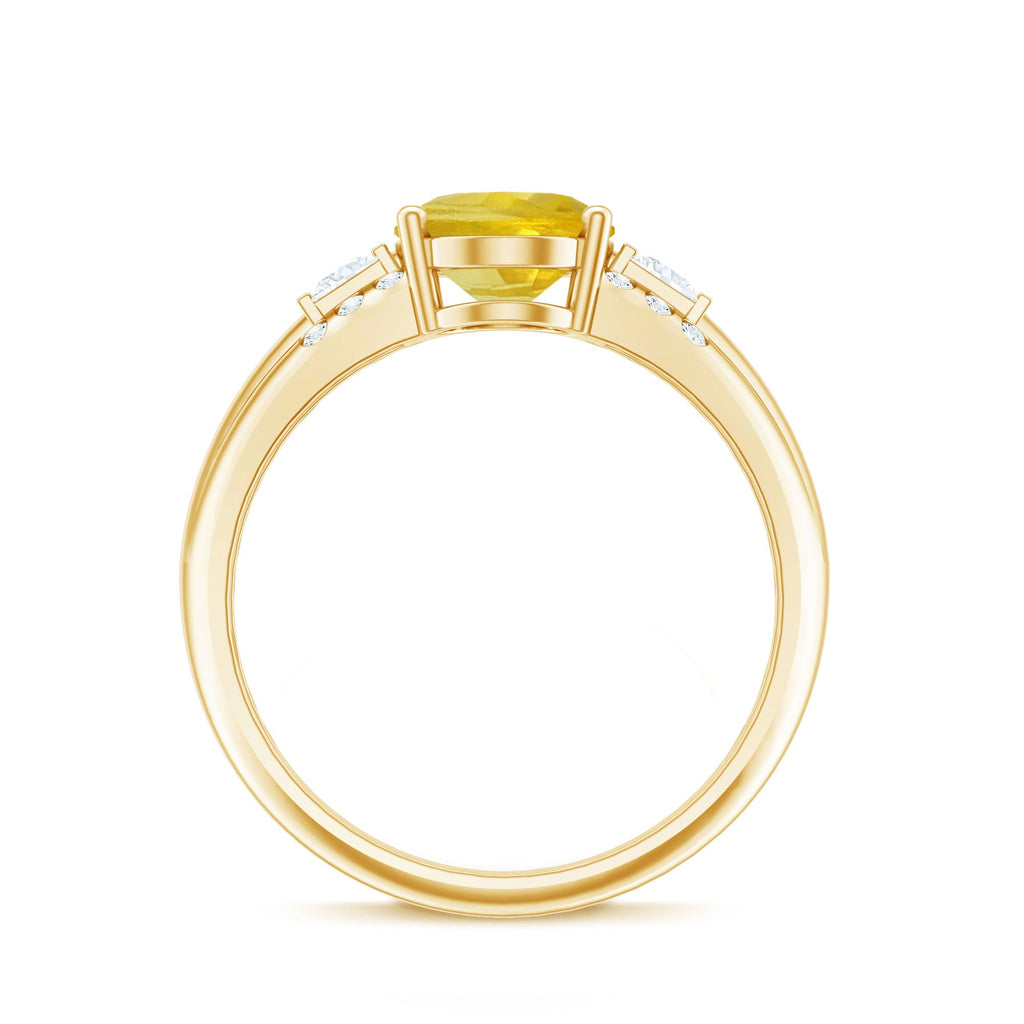 Oval Created Yellow Sapphire Solitaire Engagement Ring with Diamond