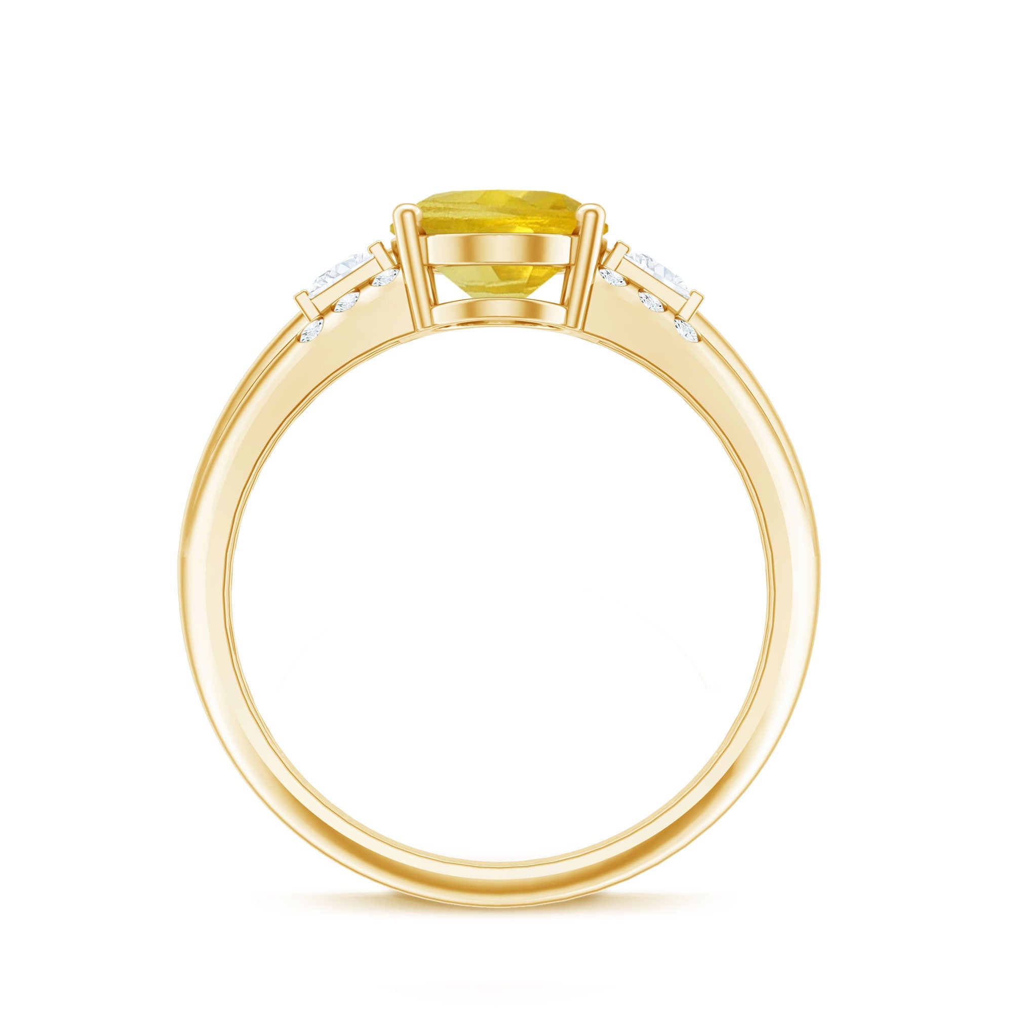 Oval Created Yellow Sapphire Solitaire Engagement Ring with Diamond