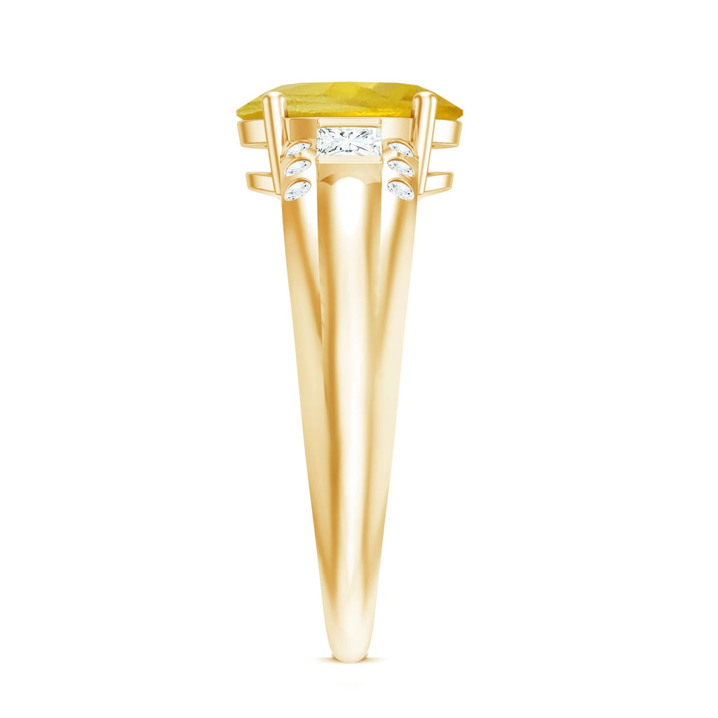 Oval Created Yellow Sapphire Solitaire Engagement Ring with Diamond