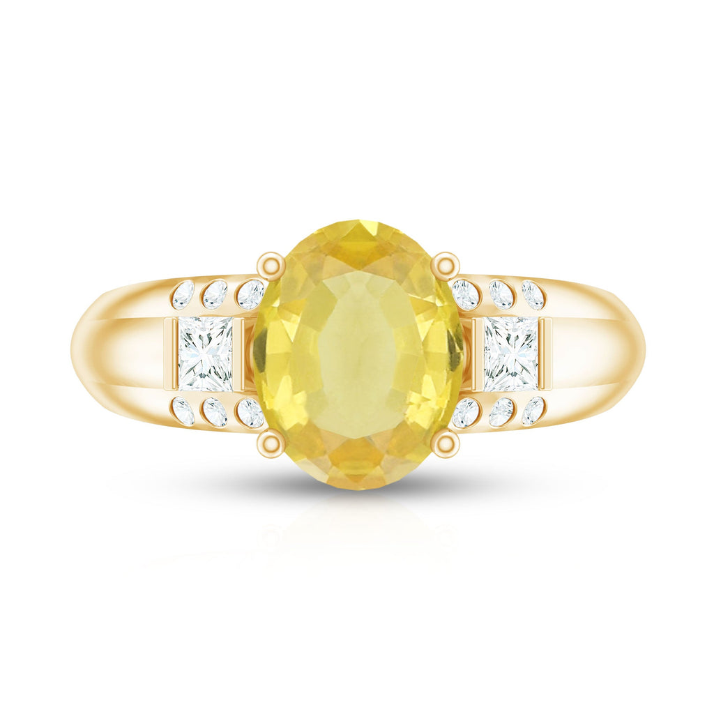 Oval Created Yellow Sapphire Solitaire Engagement Ring with Diamond