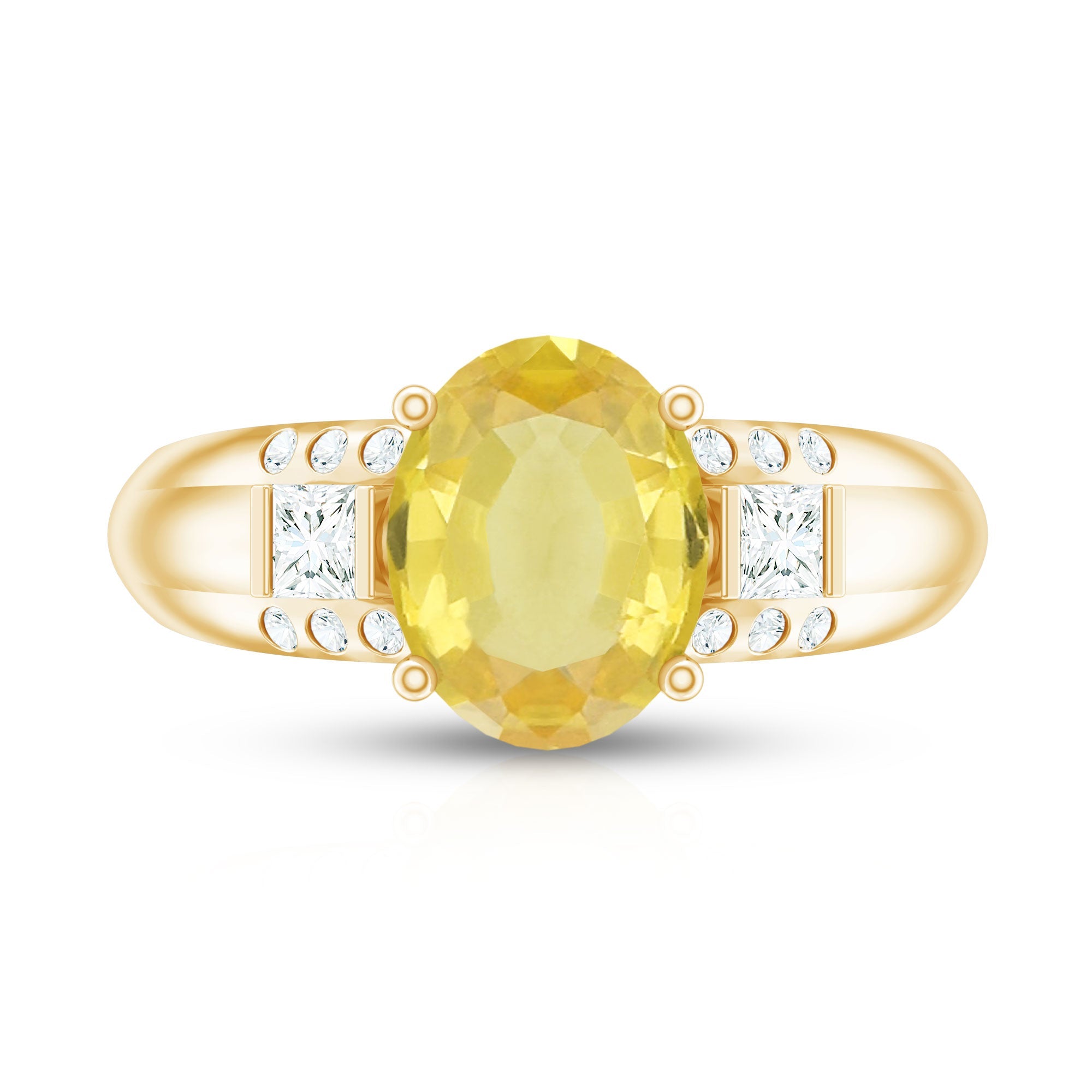 Oval Created Yellow Sapphire Solitaire Engagement Ring with Diamond
