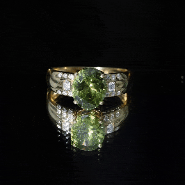 Lab Grown Green Sapphire Solitaire Oval Engagement Ring with Moissanite