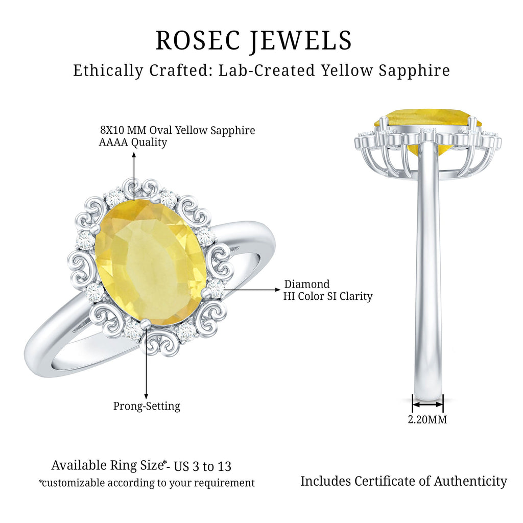 Vintage Inspired Lab Grown Yellow Sapphire Oval Engagement Ring