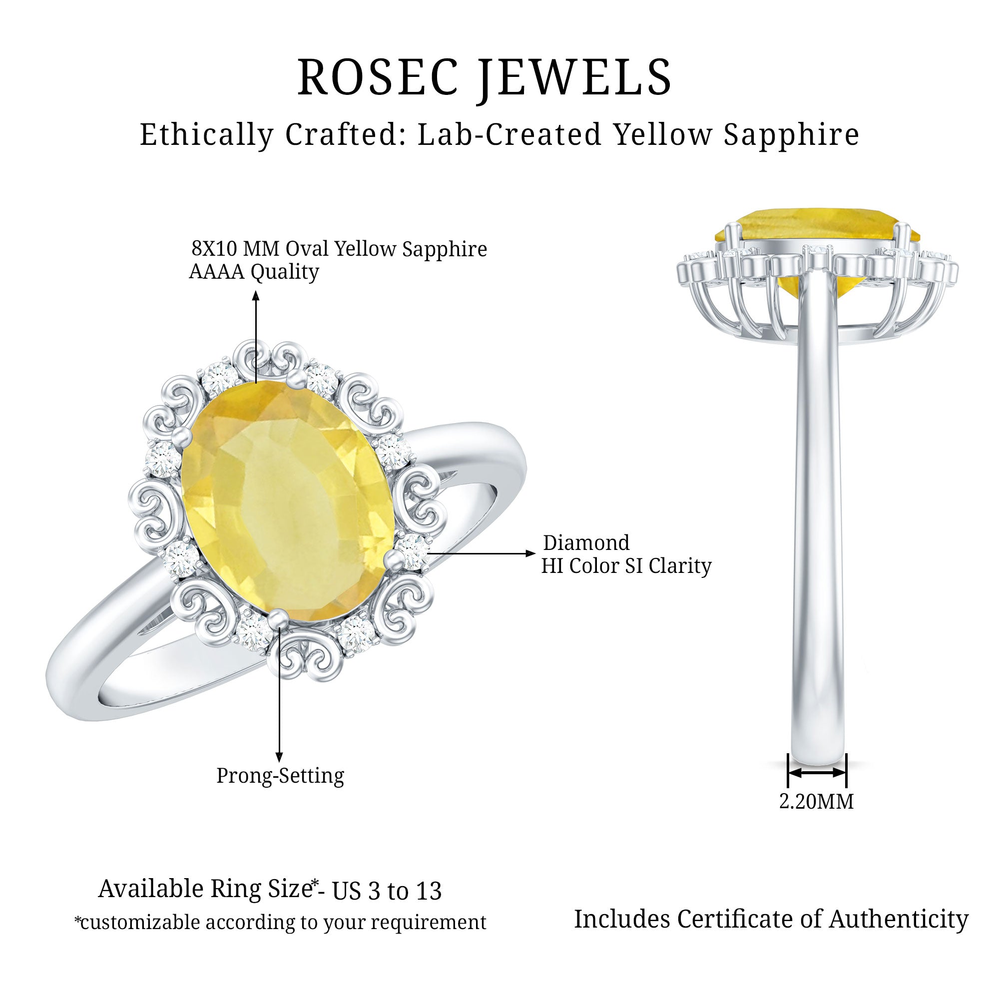 Vintage Inspired Lab Grown Yellow Sapphire Oval Engagement Ring