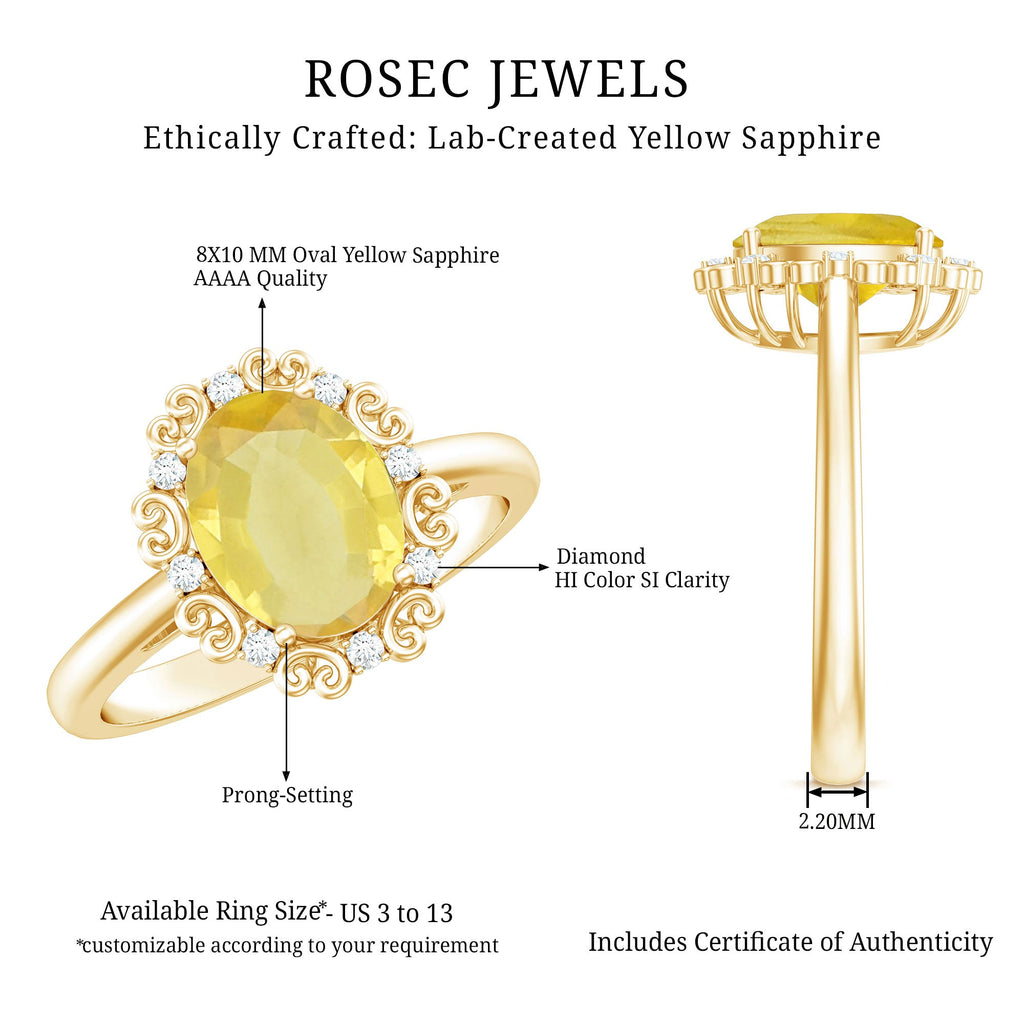 Vintage Inspired Lab Grown Yellow Sapphire Oval Engagement Ring