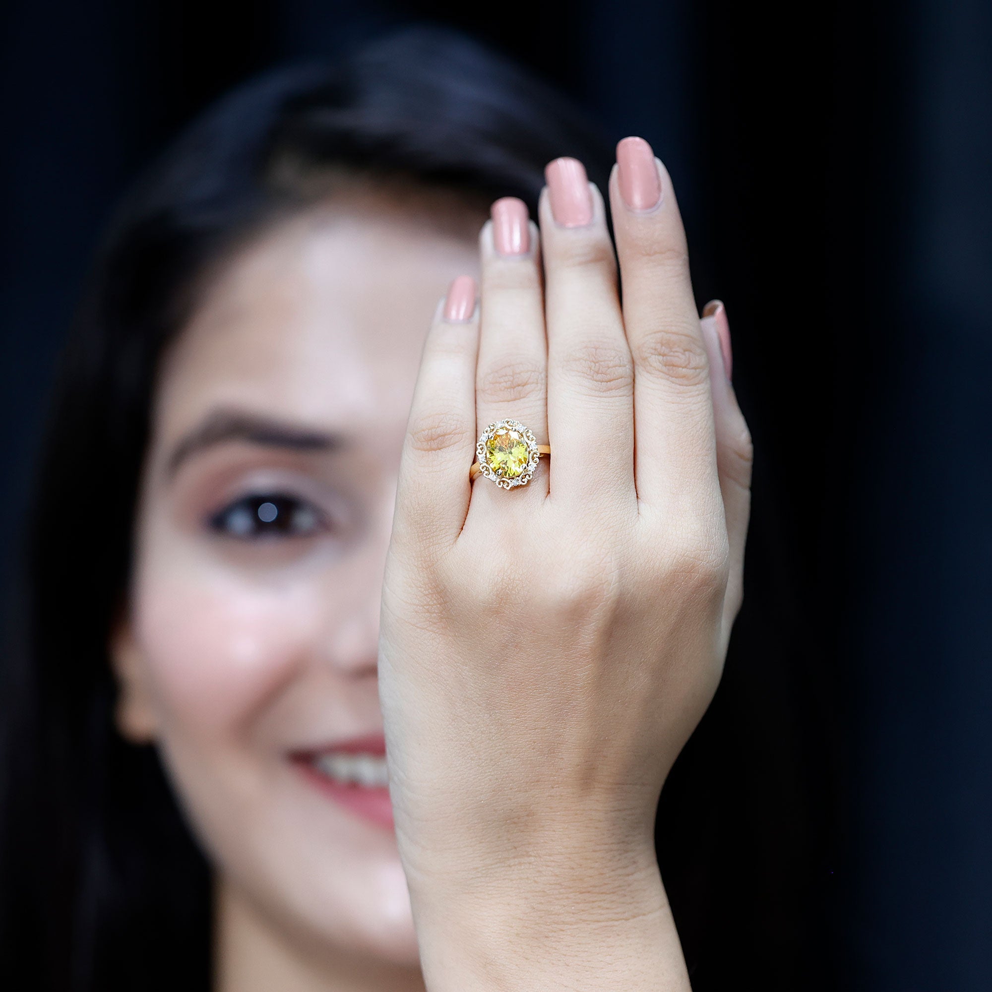 Vintage Inspired Lab Grown Yellow Sapphire Oval Engagement Ring