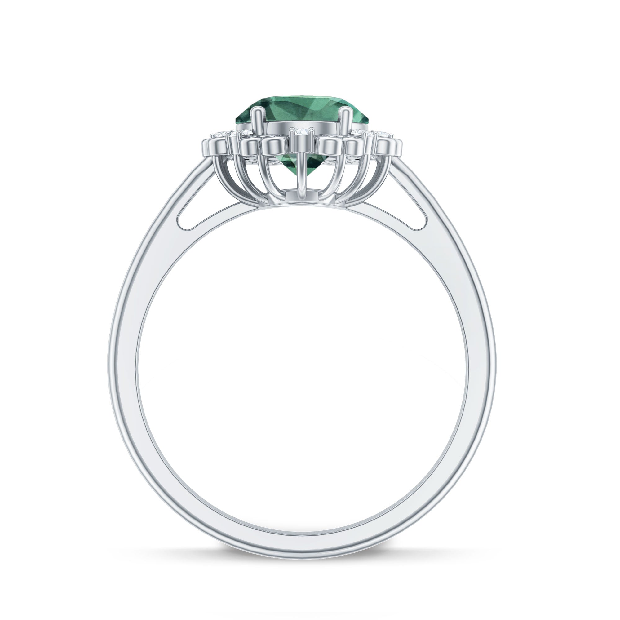 Vintage Style Lab Grown Green Sapphire Engagement Ring with Diamond