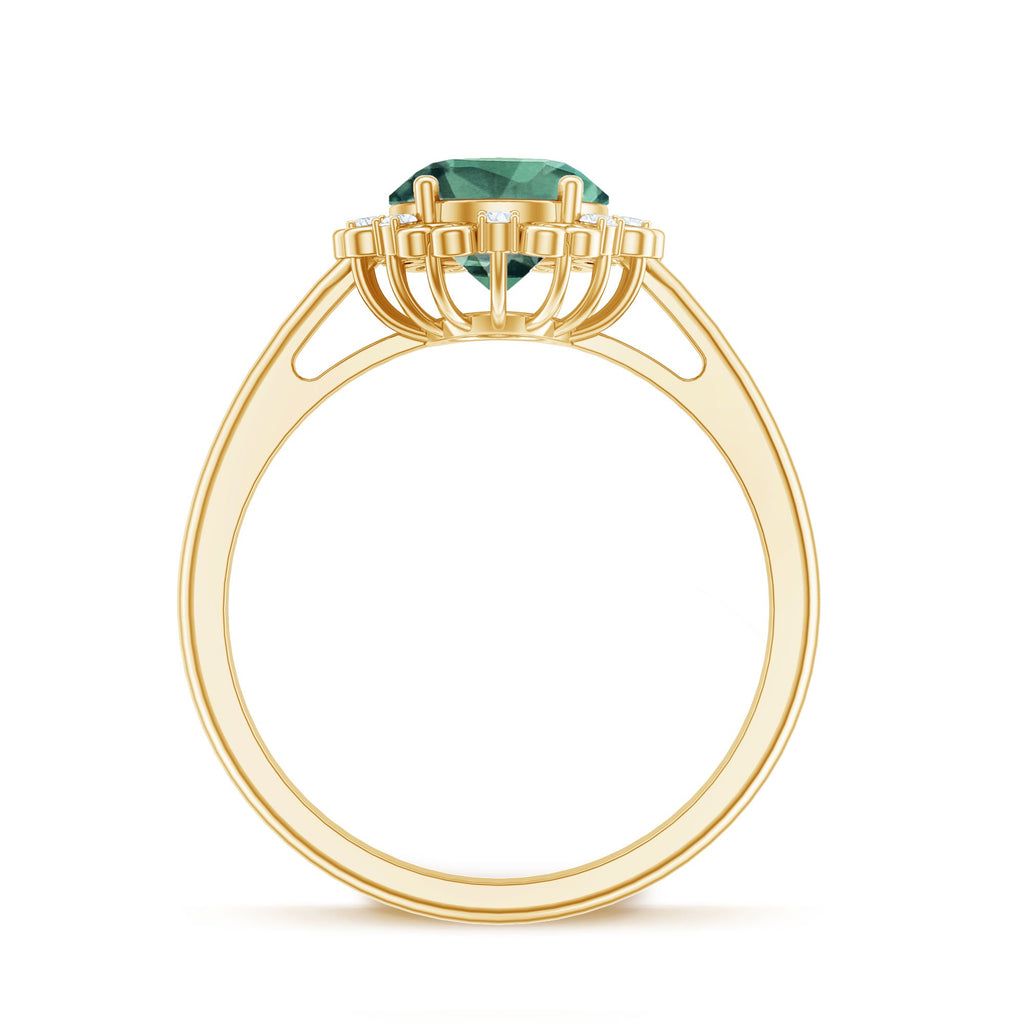 Vintage Style Lab Grown Green Sapphire Engagement Ring with Diamond