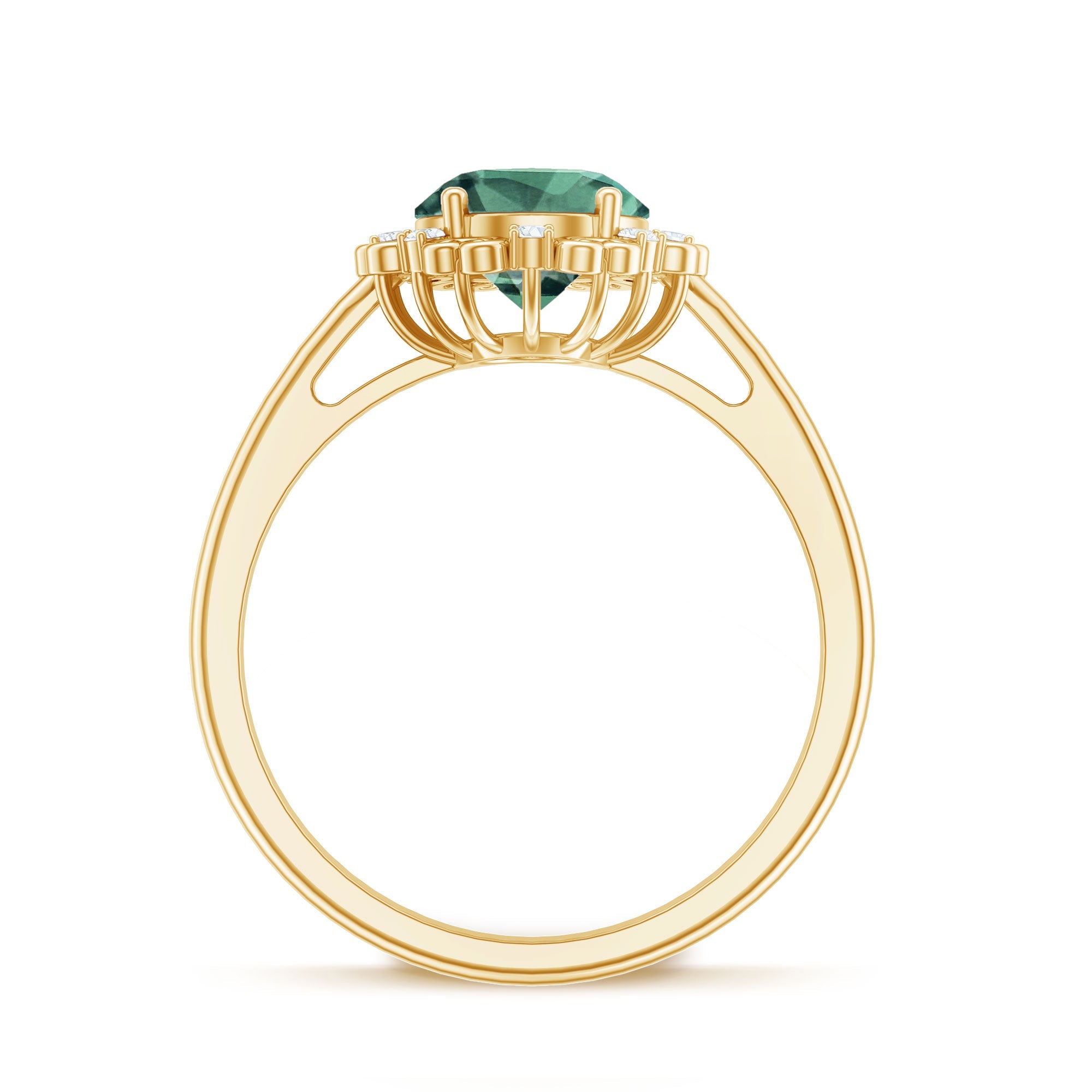Vintage Style Lab Grown Green Sapphire Engagement Ring with Diamond