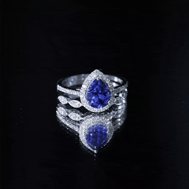 Certified 1.85 Carat Lab Grown Blue Sapphire Pear Shaped Engagement Ring Set with Diamond