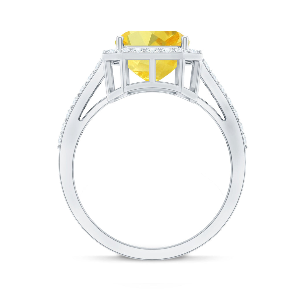 Lab Grown Yellow Sapphire Emerald Cut Engagement Ring with Diamond