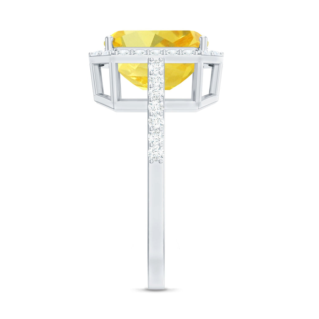 Lab Grown Yellow Sapphire Emerald Cut Engagement Ring with Diamond