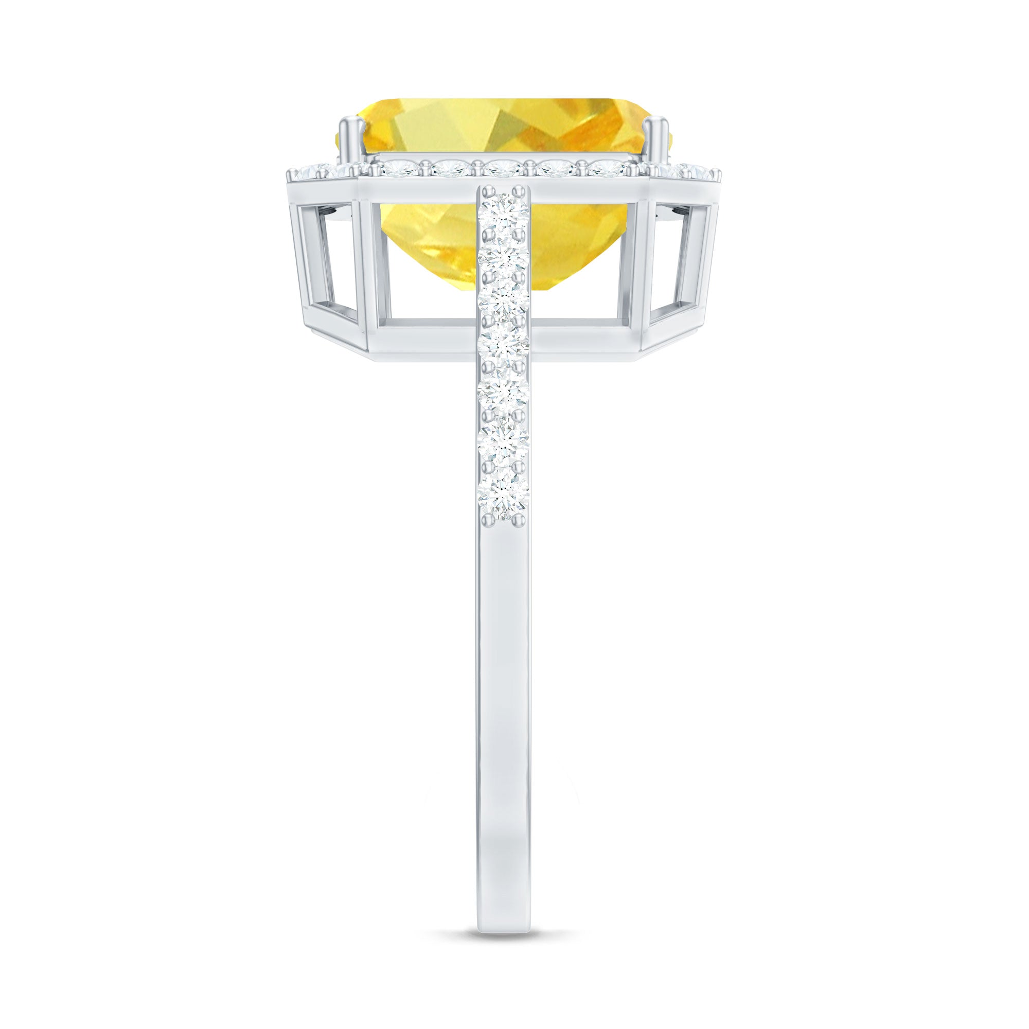 Lab Grown Yellow Sapphire Emerald Cut Engagement Ring with Diamond