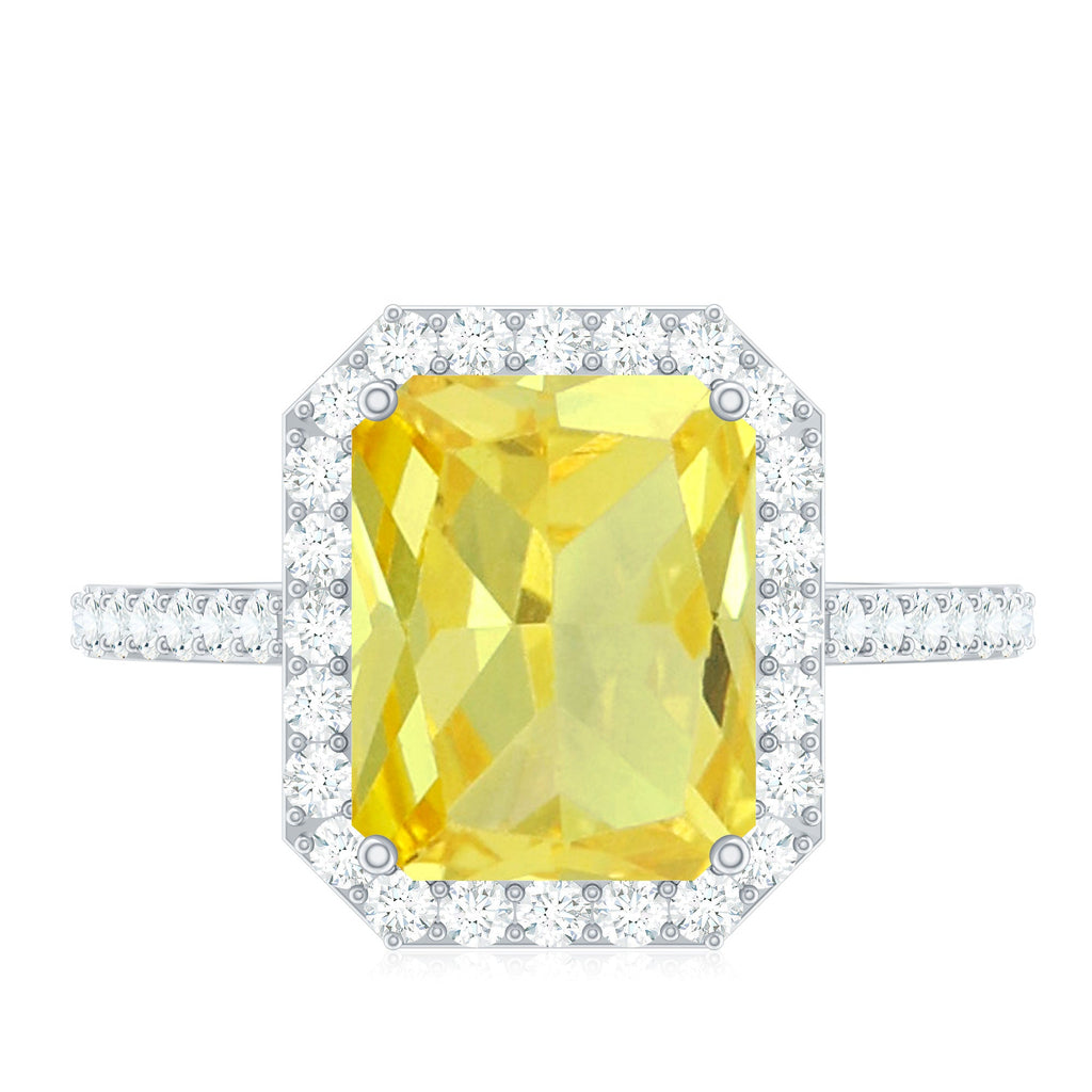 Lab Grown Yellow Sapphire Emerald Cut Engagement Ring with Diamond