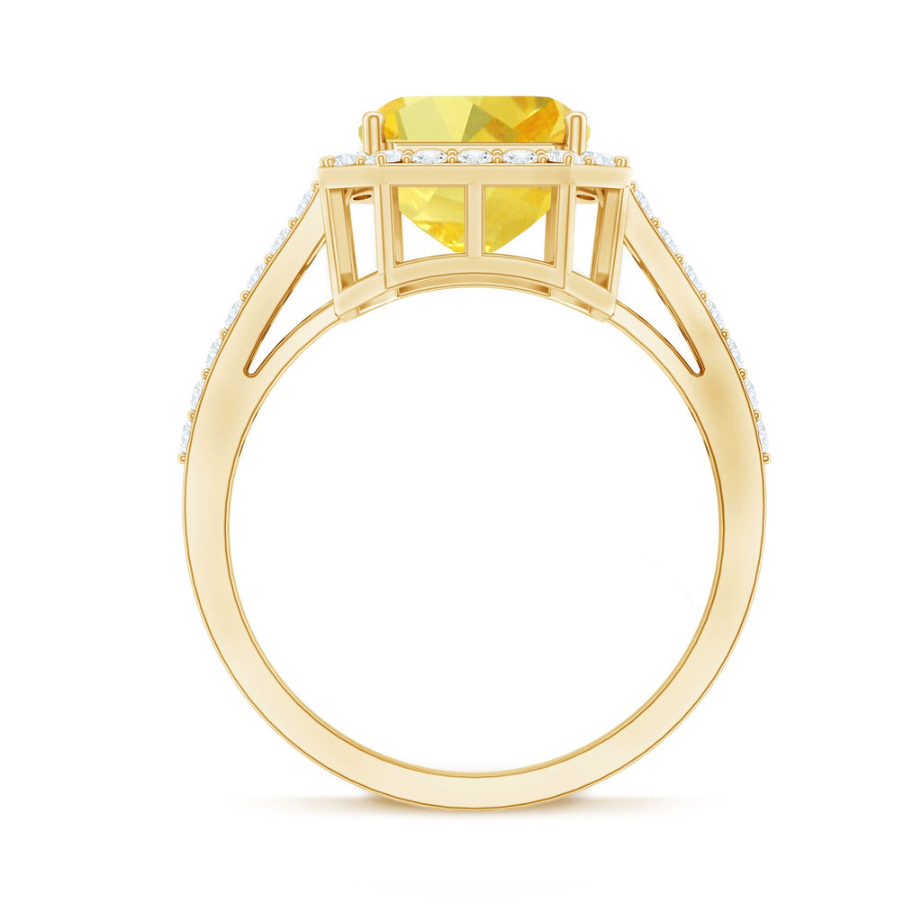 Lab Grown Yellow Sapphire Emerald Cut Engagement Ring with Diamond