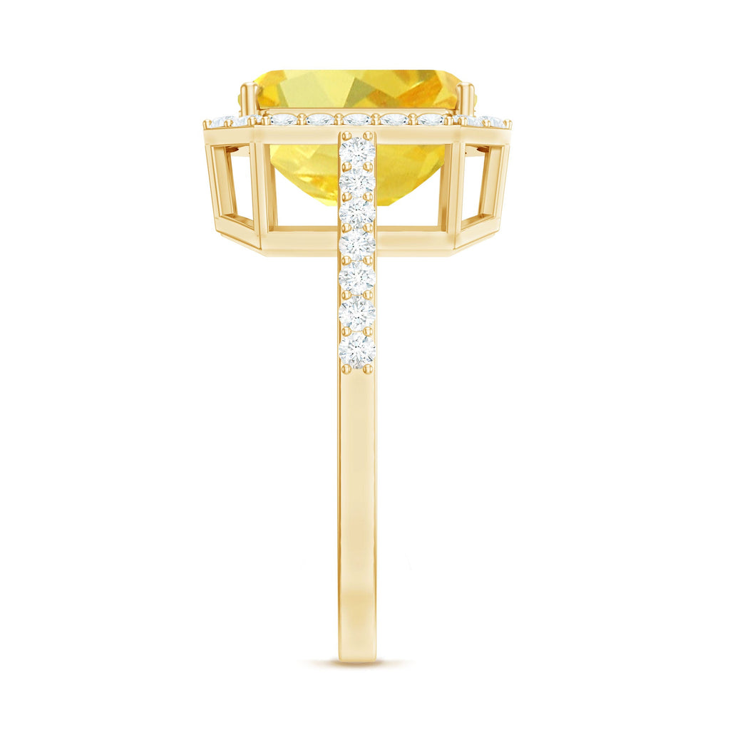Lab Grown Yellow Sapphire Emerald Cut Engagement Ring with Diamond