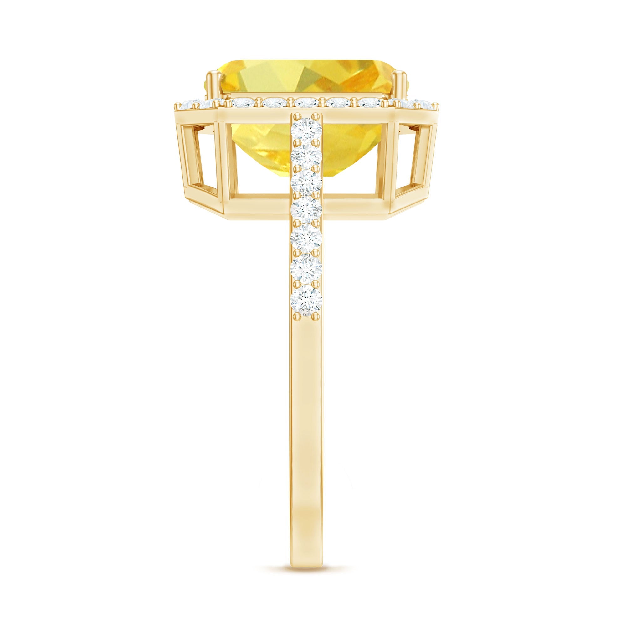 Lab Grown Yellow Sapphire Emerald Cut Engagement Ring with Diamond