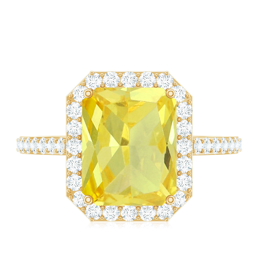 Lab Grown Yellow Sapphire Emerald Cut Engagement Ring with Diamond