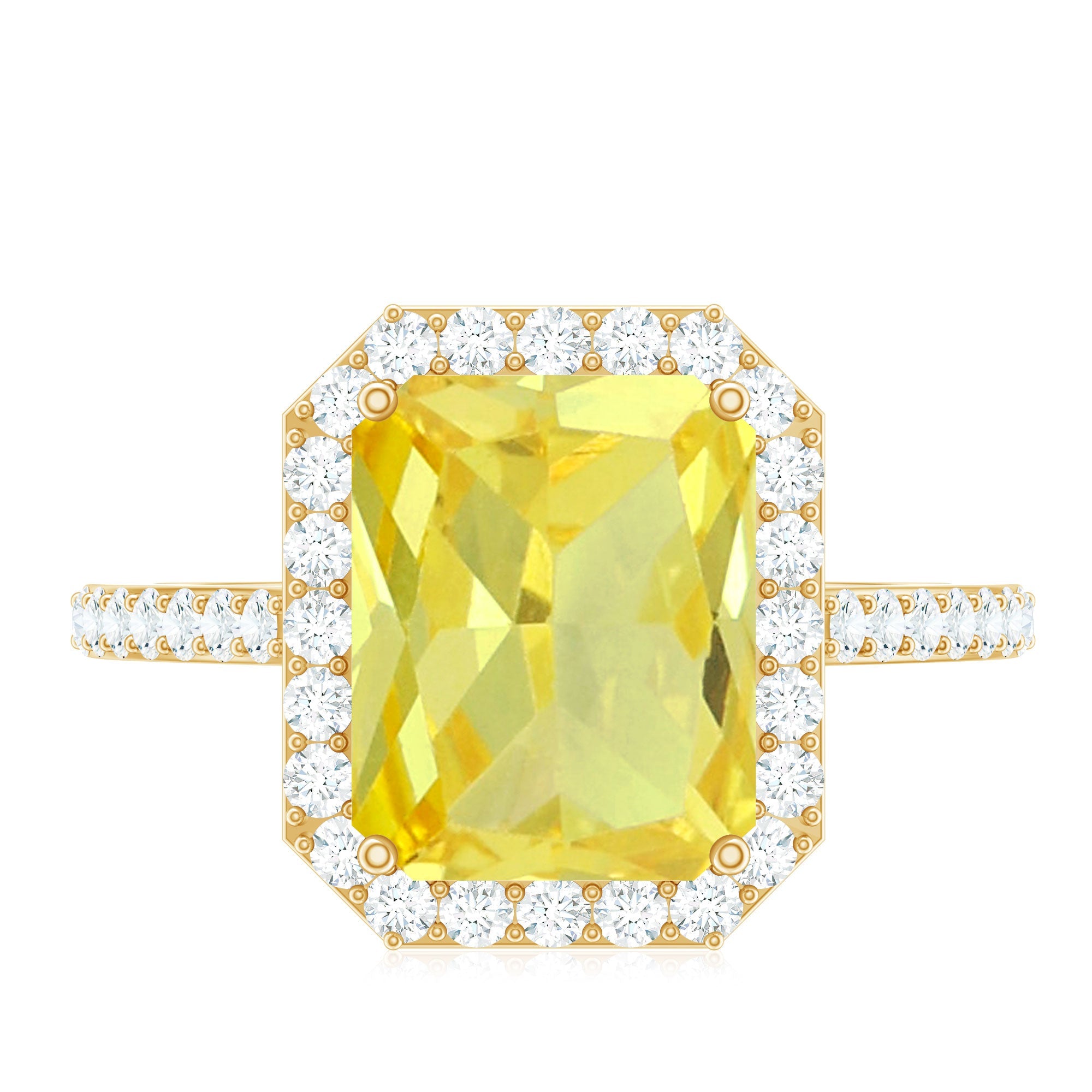 Lab Grown Yellow Sapphire Emerald Cut Engagement Ring with Diamond