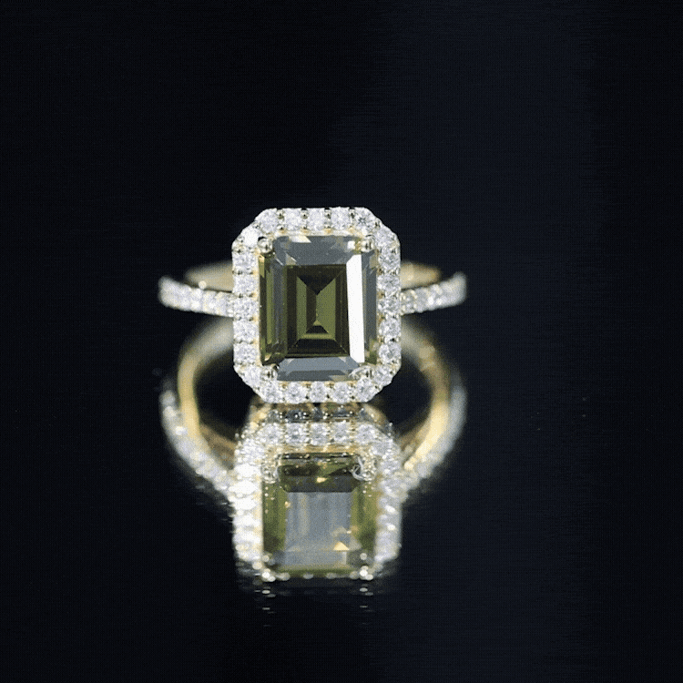 Lab Grown Green Sapphire Emerald Cut Engagement Ring with Moissanite