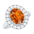 Certified 4 Carat Lab Grown Orange Sapphire Huge Engagement Ring with Halo