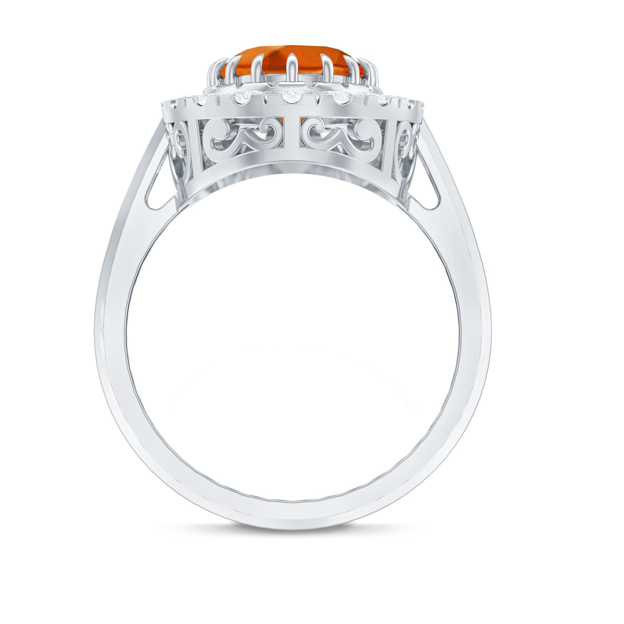 Certified 4 Carat Lab Grown Orange Sapphire Huge Engagement Ring with Halo