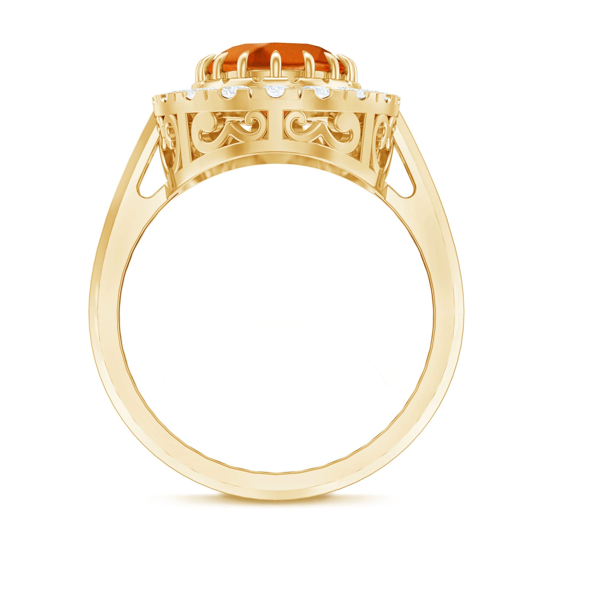 Certified 4 Carat Lab Grown Orange Sapphire Huge Engagement Ring with Halo