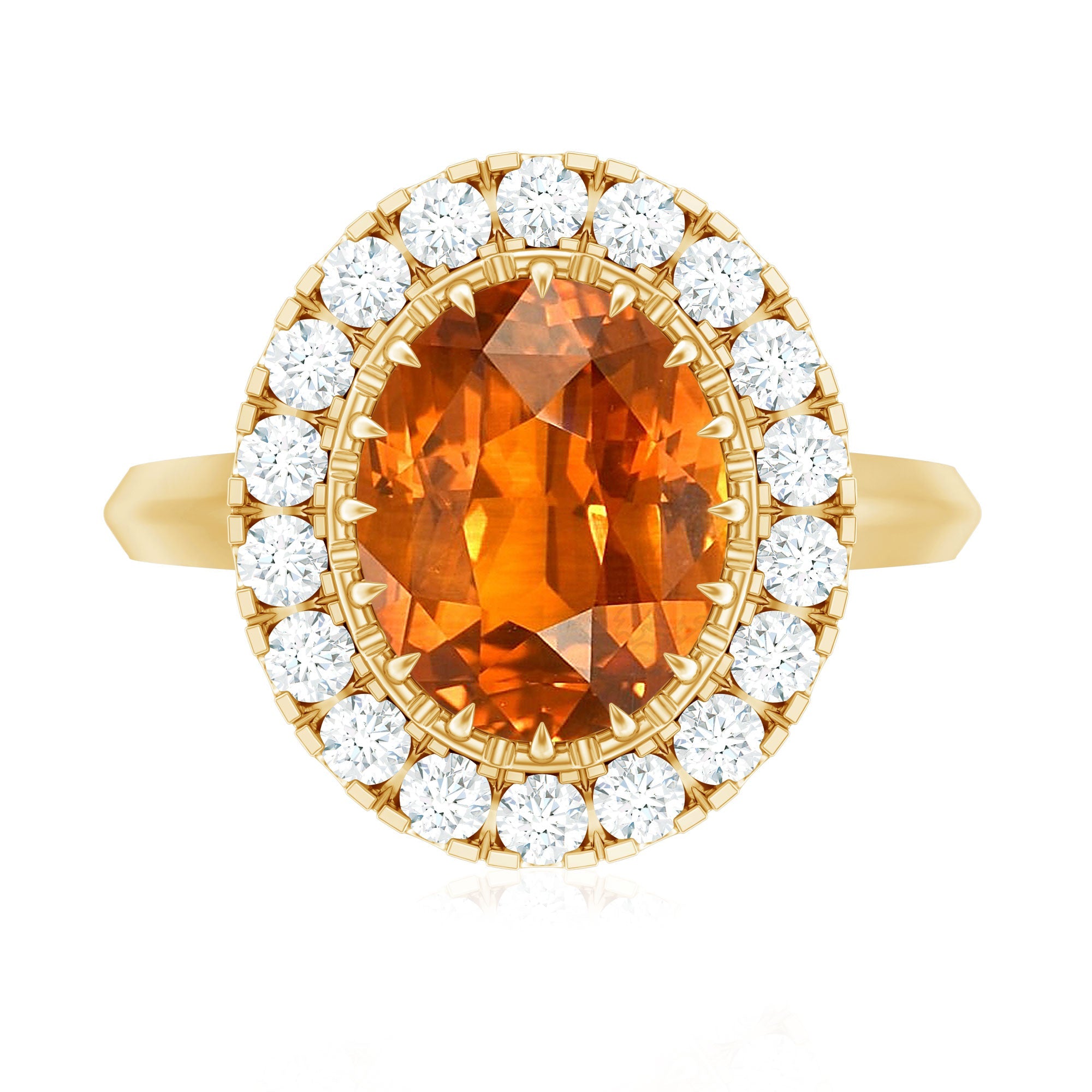 Certified 4 Carat Lab Grown Orange Sapphire Huge Engagement Ring with Halo